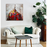 Product Πίνακας Ζωγραφικής Σε Καμβά 100x100cm "Κοπέλα Με Κόκκινο & Μοβ Φόρεμα" base image