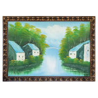 Product Πίνακας Ζωγραφικής Σε Καμβά Με Κορνίζα 100x70cm "Σπίτια Σε Ποτάμι ΙI" base image