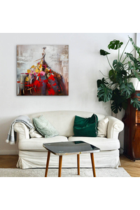 Product Πίνακας Ζωγραφικής Σε Καμβά 100x100cm "Κοπέλα Με Κόκκινο & Μοβ Φόρεμα" base image