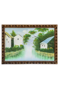 Product Πίνακας Ζωγραφικής Σε Καμβά Με Κορνίζα 100x70cm "Σπίτια Σε Ποτάμι Ι" base image