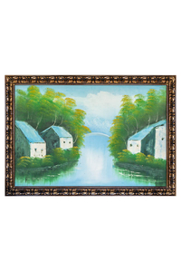 Product Πίνακας Ζωγραφικής Σε Καμβά Με Κορνίζα 100x70cm "Σπίτια Σε Ποτάμι ΙI" base image